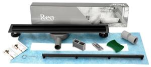 Rea Neo Slim Pro, lineárny nerezový odtokový žľab 70 cm s 360° stupňovým sifónom, čierna matná, REA-G8901