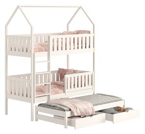 Detská poschodová posteľ Nemos domček s prístelkou - 80x180 cm - biela