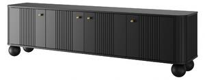 TV stolík Vespera 4D 187 cm - čierna / zlatá / čierne nohy