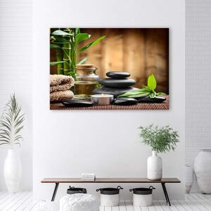Obraz na plátne Zenová kompozícia čiernych kameňov a bambusu Rozmery: 60 x 40 cm