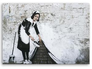 Obraz na plátne Banksy maid - street art mural Rozmery: 60 x 40 cm