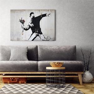 Obraz na plátne Banksy chuligán hádže kyticu kvetov Rozmery: 60 x 40 cm