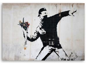 Obraz na plátne Banksy chuligán hádže kyticu kvetov Rozmery: 60 x 40 cm