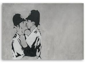 Obraz na plátne Bozkávanie policajtov, Banksy nástenná maľba Rozmery: 60 x 40 cm