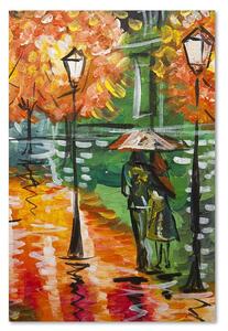 Obraz na plátne Daždivá jeseň na ceste s lampášmi Rozmery: 40 x 60 cm, Prevedenie: Obraz na plátne