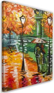 Obraz na plátne Daždivá jeseň na ceste s lampášmi Rozmery: 40 x 60 cm, Prevedenie: Obraz na plátne