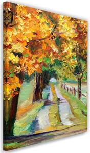 Obraz na plátne Jesenná cesta ako ručne maľovaná Rozmery: 40 x 60 cm