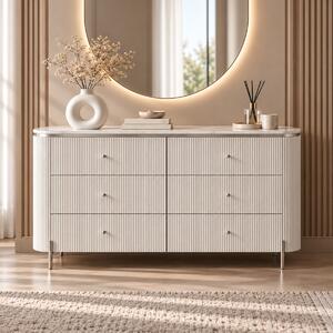 KOMODA GASTON II 6S STRIEBORNÉ NOHY + BIELA + MRAMOR 150 cm