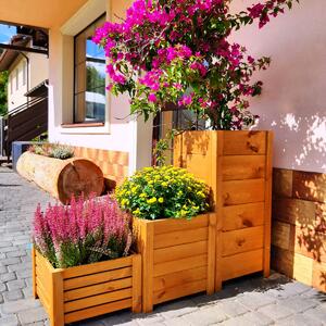 Vysoký drevený záhradný truhlík štvorcový - svetlohnedý, 39 x 39 x 79 cm