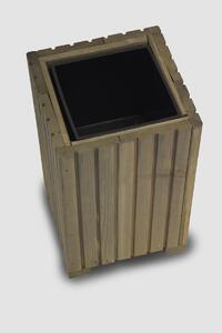 Vyšší štvorcový drevený truhlík s plastovou vložkou - sivý, 25x25x40