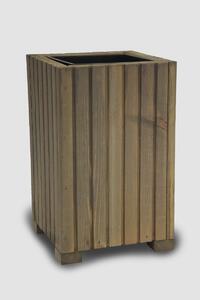 Vyšší štvorcový drevený truhlík s plastovou vložkou - sivý, 25x25x40