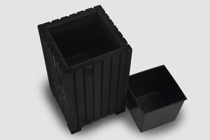 Vyšší Štvorcový drevený truhlík s plastovou vložkou - čierna, 25x25x40