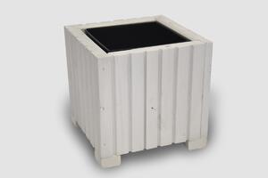 Štvorcový drevený truhlík s plastovou vložkou - biely, 25x25x25