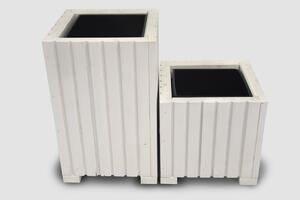 Štvorcový drevený truhlík s plastovou vložkou - biely, 25x25x25
