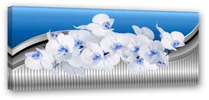 Gario Obraz Biela orchidea na modrom pozadí Veľkosť: 120 x 40 cm, Prevedenie: Panelový obraz