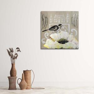 Obraz na plátne Biely kvet a čierny vták Rozmery: 30 x 30 cm