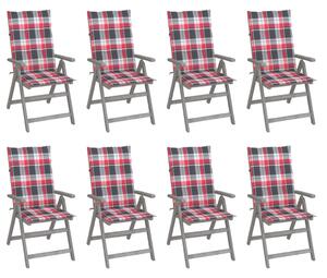 Záhradné sklápacie stoličky+podložky 8 ks, sivé, akáciové drevo