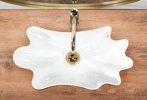 Rea - Umývadlo na dosku so zátkou, Sea Infinity - biela/zlatá - 62x33 cm