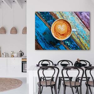 Obraz na plátne Káva na farebnom dreve Rozmery: 60 x 40 cm