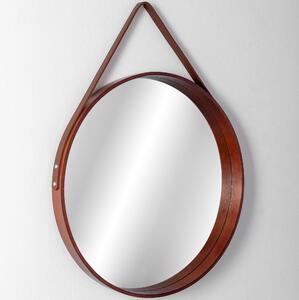 Rea Tutumi, okrúhle drevené zrkadlo na pásku 59cm NBKL-18013, tmavá hnedá, HOM-09696