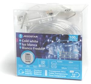 Aigostar - LED vonkajší vianočný reťazec 100xLED/8 funkcií 3xAA 10,3m IP44 studená biela