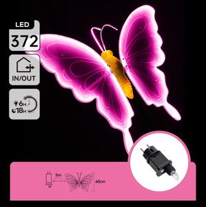 Aigostar - LED Vonkajšia dekorácia 372xLED 60 cm IP44 motýľ/ružová