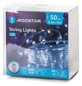 Aigostar-LED Vonkajší vianočný reťaz 50xLED/8 funkcií 3xAA 5,3m IP44 studená biela