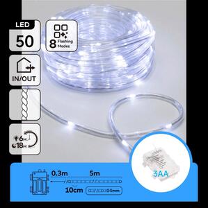Aigostar-LED Vonkajší vianočný reťaz 50xLED/8 funkcií 3xAA 5,3m IP44 studená biela