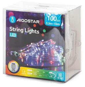 Aigostar-LED Vonkajšia vianočná reťaz 100xLED/8 funkcií 3xAA 10,3m IP44 viacfarebná