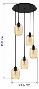 BRILAGI - LED luster na lanku RETRO GLASS 5xE27/60W/230V čierna/dymová hnedá