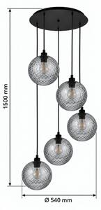 BRILAGI - LED luster na lanku RETRO GLASS 5xE27/60W/230V čierna/dymová sivá