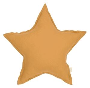 Mini ľanový vankúš hviezda karamelová 36 cm
