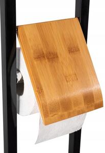 Tutumi, bambusový kúpeľňový držiak na toaletný papier a kefu 391913, čierna-hnedá, HOM-10004