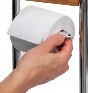 Tutumi - Kovový stojan na toaletný papier a WC kefu - chróm/prírodný - 80x22 cm