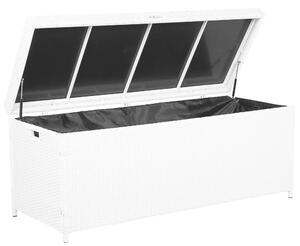 Vonkajší úložný box biely umelý ratan 158 x 63 cm záhradný box na vankúše moderný štýl terasa záhrada
