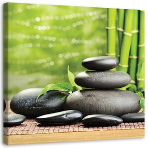 Obraz na plátne Čierne zenové kamene a zeleň Rozmery: 30 x 30 cm
