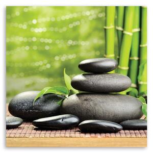 Obraz na plátne Čierne zenové kamene a zeleň Rozmery: 30 x 30 cm