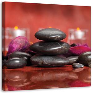 Obraz na plátne Čierne zenové kamene na červenom pozadí Rozmery: 30 x 30 cm