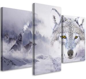 Obraz na plátne Biely vlk pred horami - 3 dielny Rozmery: 60 x 40 cm