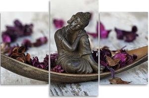 Obraz na plátne Budha a fialové zenové kvety - 3 dielny Rozmery: 60 x 40 cm