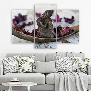 Obraz na plátne Budha a fialové zenové kvety - 3 dielny Rozmery: 60 x 40 cm
