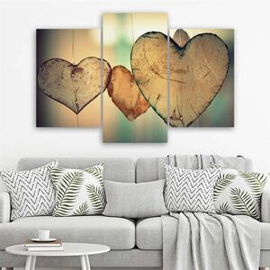 Obraz na plátne Drevené srdcia - 3 dielny Rozmery: 60 x 40 cm