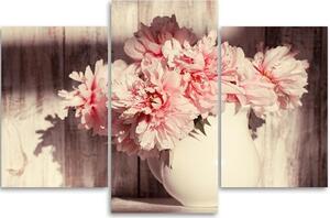 Obraz na plátne Vintage kvety vo váze - 3 dielny Rozmery: 60 x 40 cm