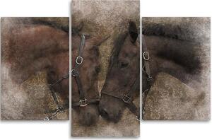 Obraz na plátne Dva hnedé kone - 3 dielny Rozmery: 60 x 40 cm