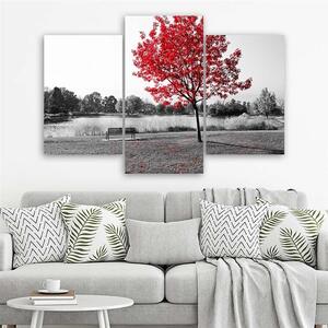 Obraz na plátne Strom s červenými listami - 3 dielny Rozmery: 60 x 40 cm