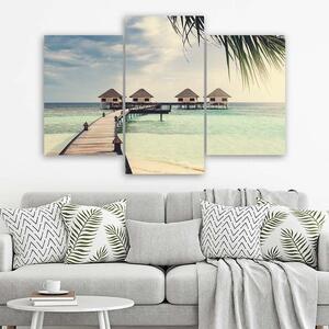 Obraz na plátne Tropické chaty na nábreží - 3 dielny Rozmery: 60 x 40 cm