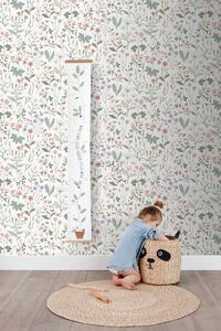 Biela vliesová tapeta, lúčne kvety, 139482, Vintage Flowers, Esta Home