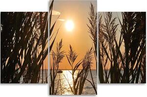 Obraz na plátne Západ slnka na brehu jazera - 3 dielny Rozmery: 60 x 40 cm