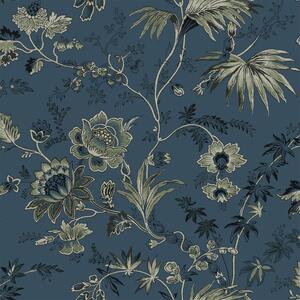 Modro-zelená vliesová kvetinová tapeta, 139315, Vintage Flowers, Esta Home