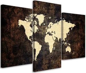 Obraz na plátne Tmavá mapa sveta - 3 dielny Rozmery: 60 x 40 cm